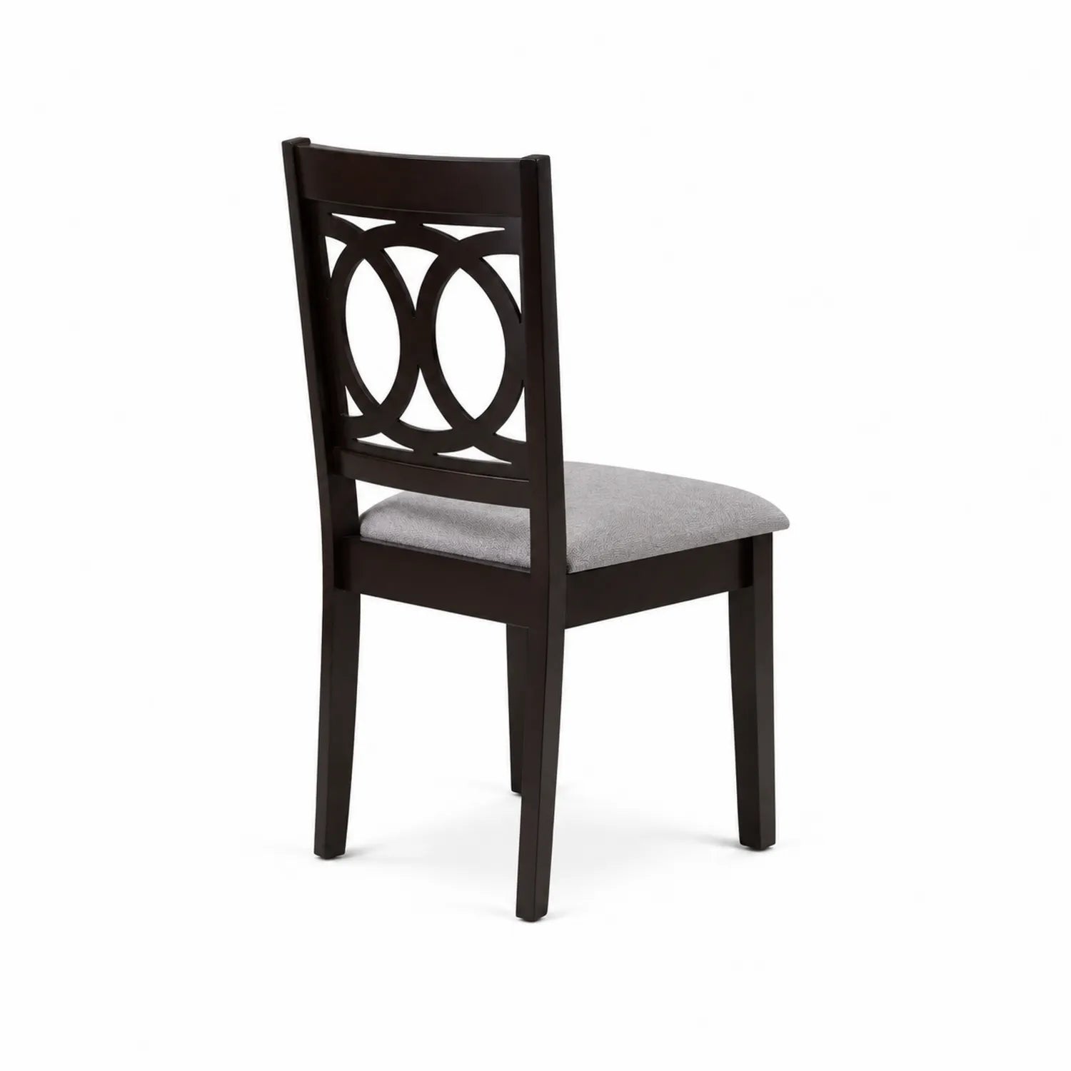 Silla de madera oscura con asiento de poliéster gris