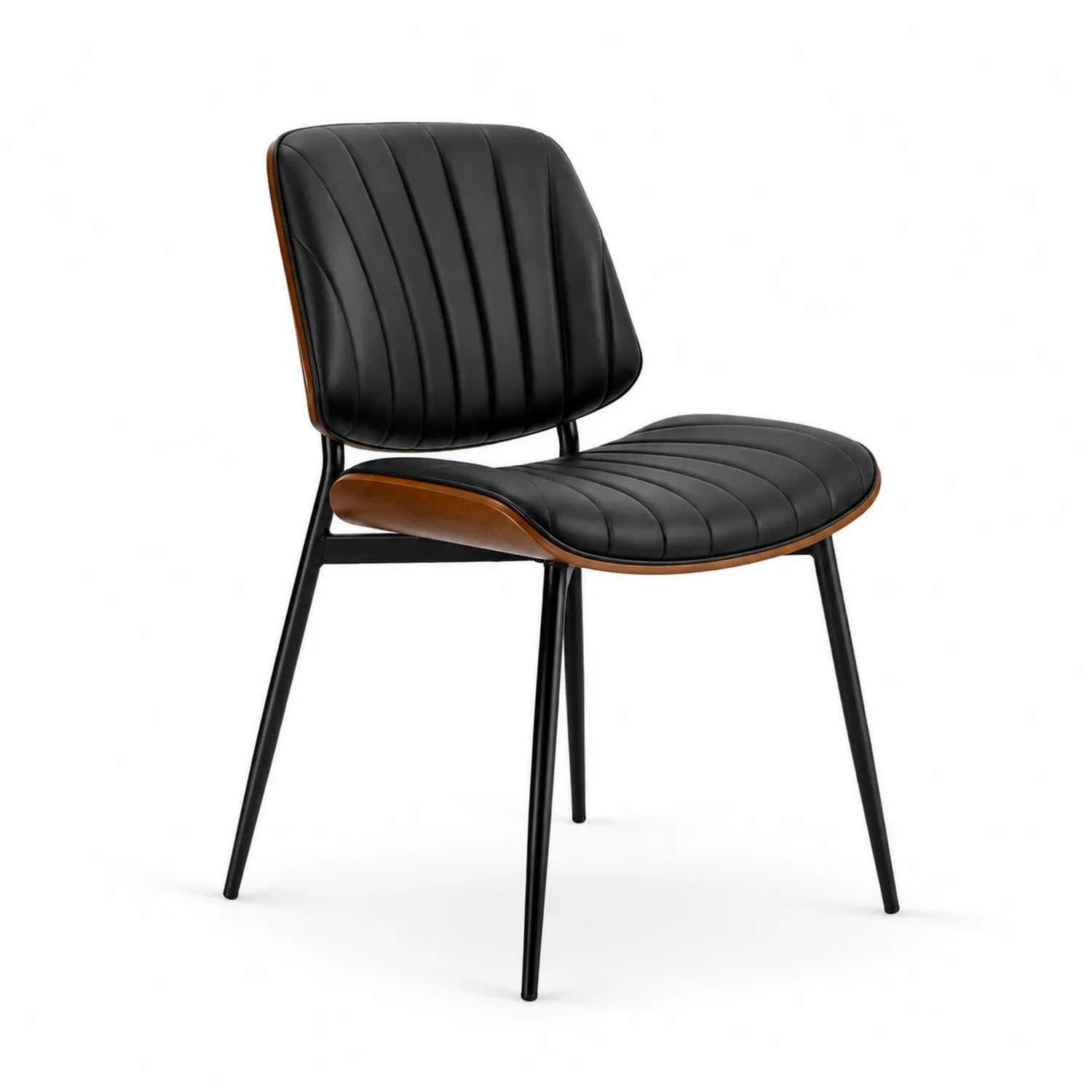 Silla de cuero sintético negro con estructura de metal