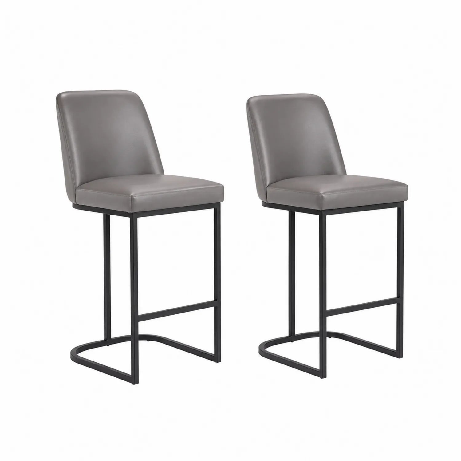 Juego de 2 Taburetes de Cuero Sintético Gris con Estructura de Acero Negro