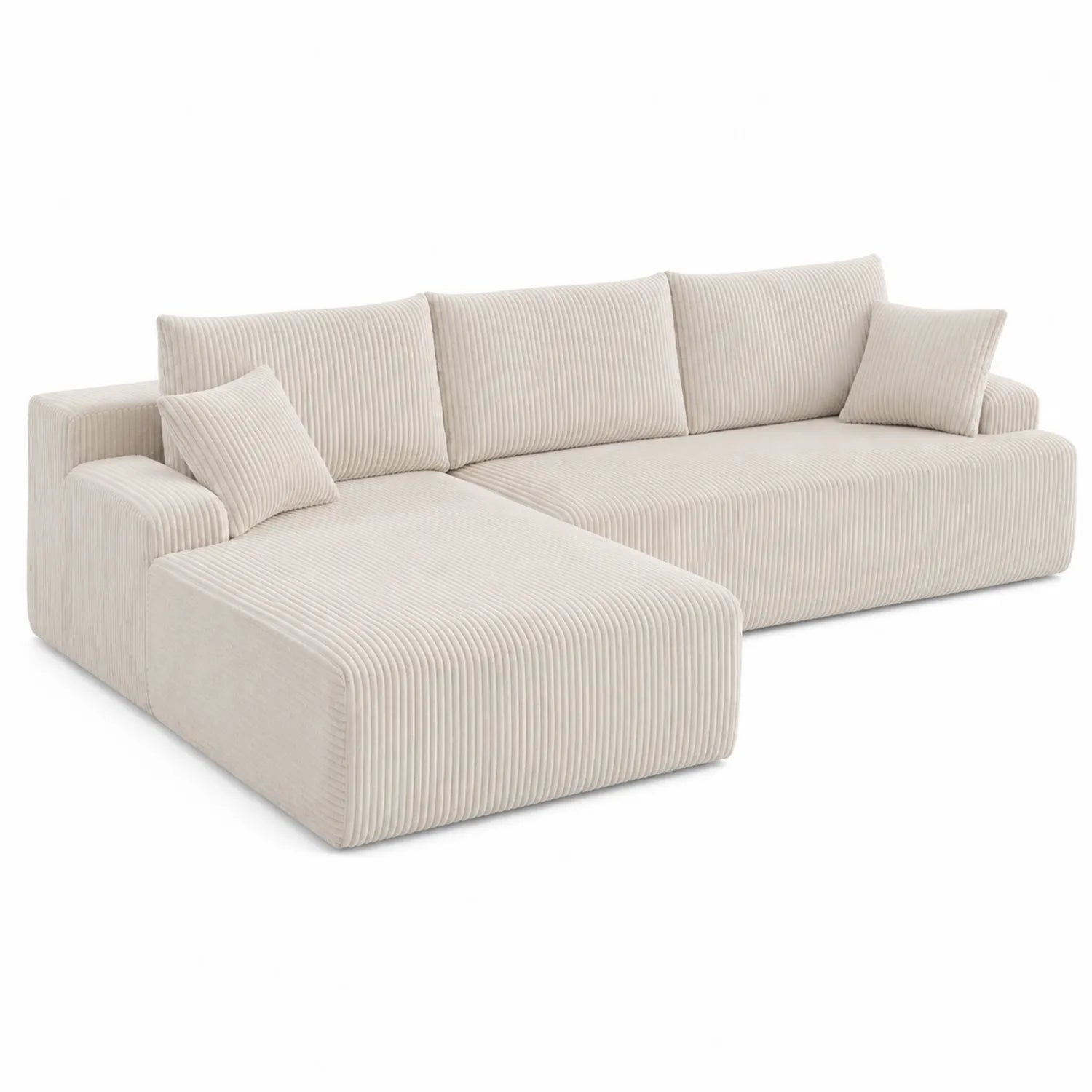 Sofá Seccional de Pana Beige con Chaise Longue Izquierda
