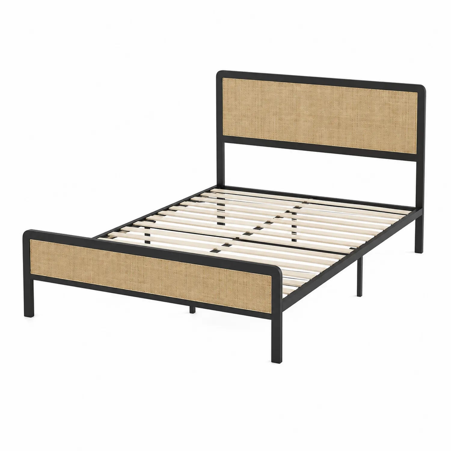 Cama de metal con paneles de ratán 200x150 cm