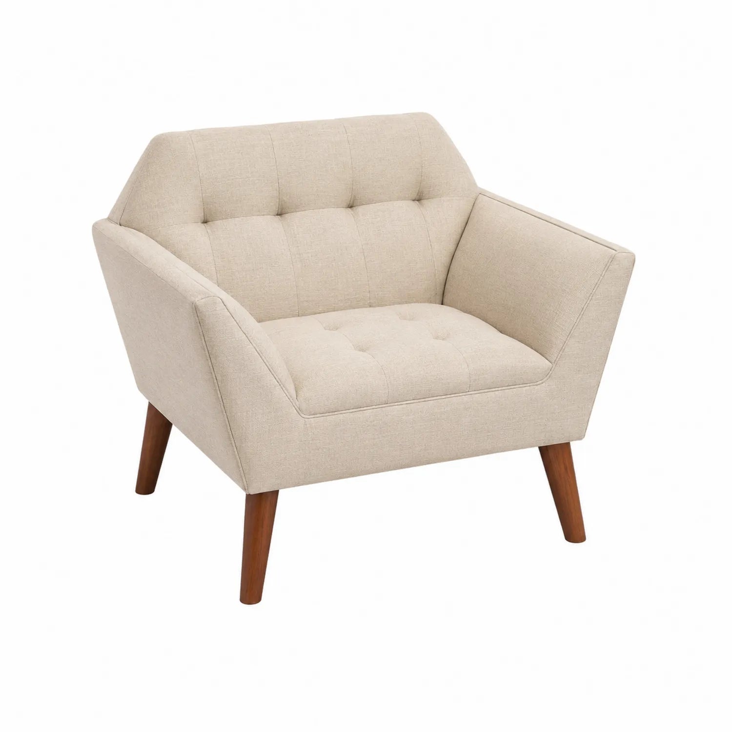 Sillón de tela de poliéster beige con patas de madera