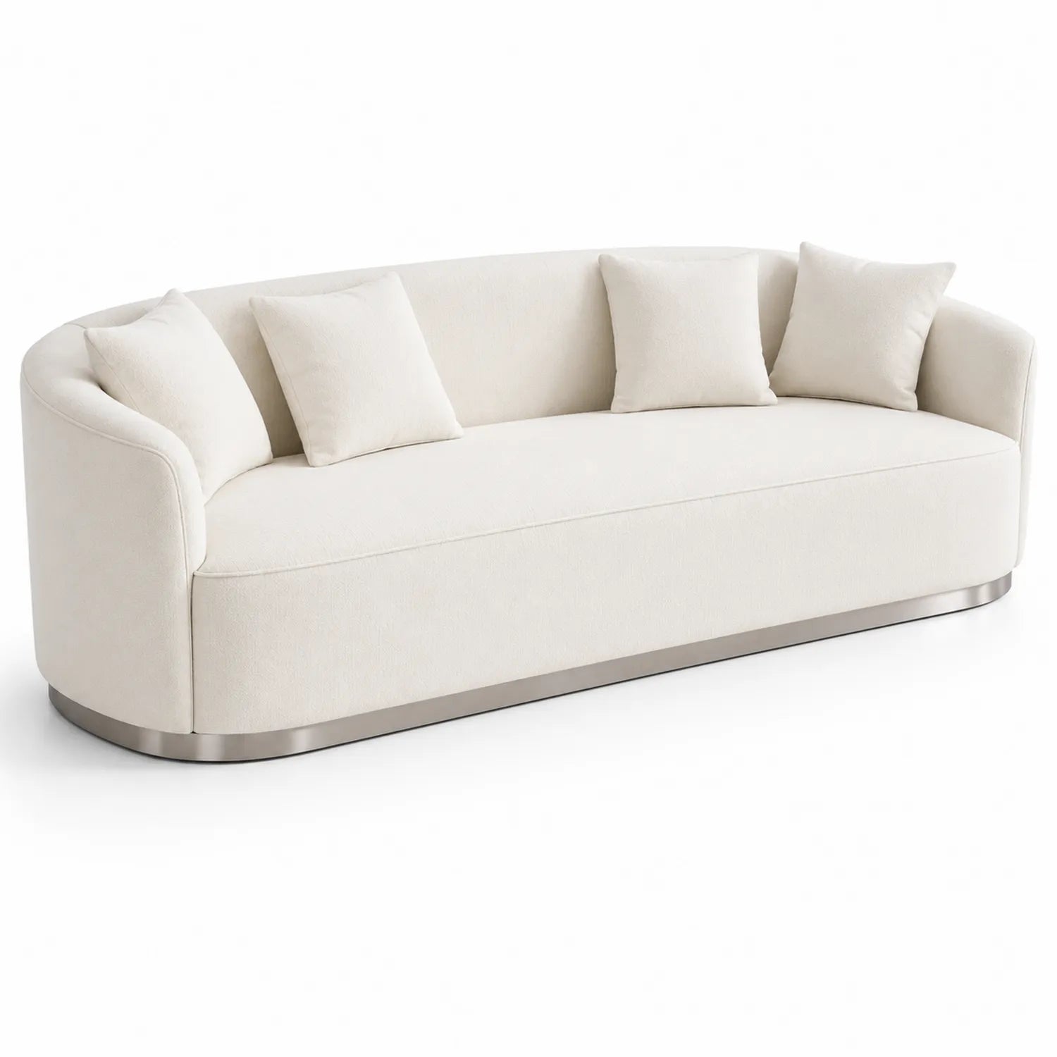 Sofá Curvo de Tela Beige con Base de Metal 230cm