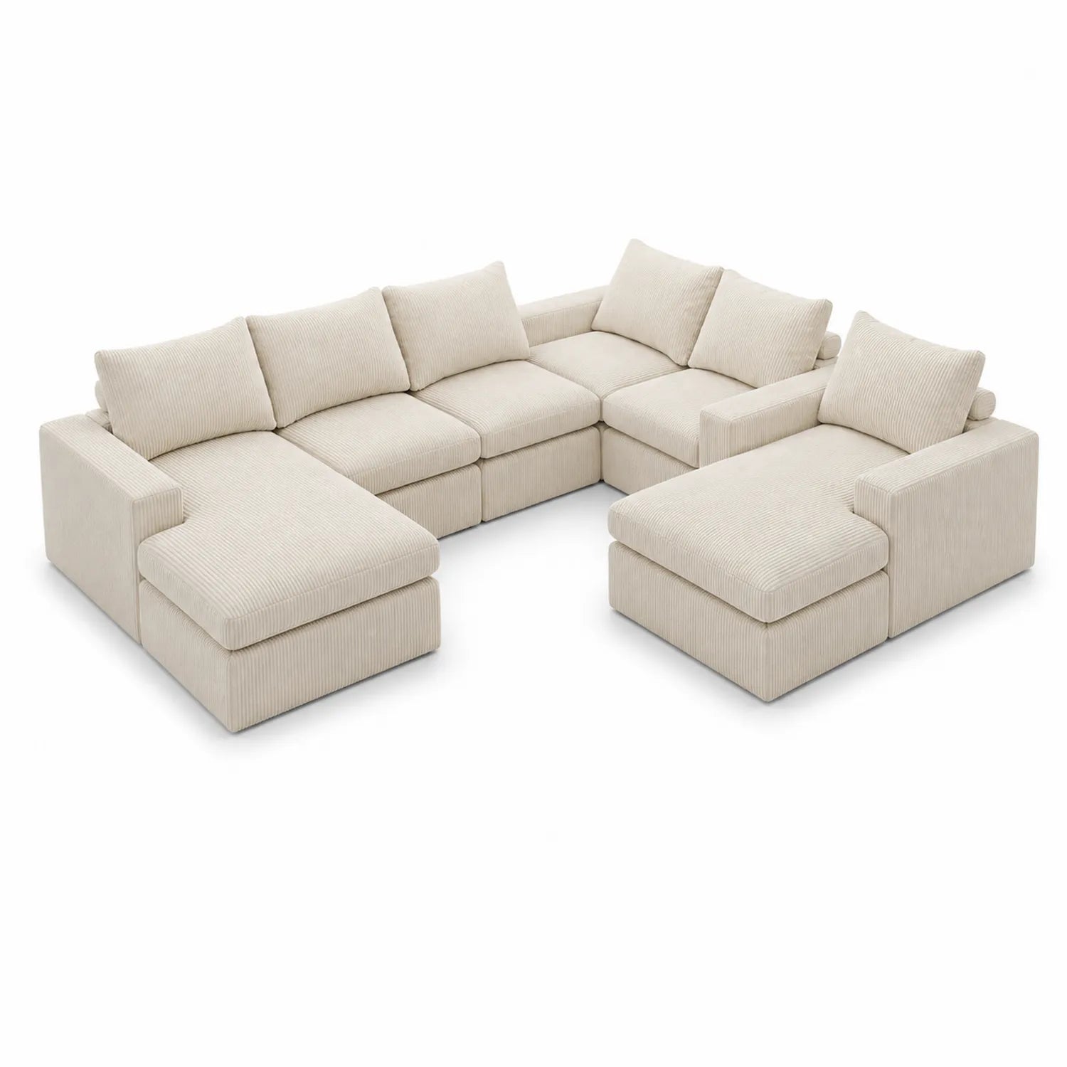 Sofá modular en L seccional de tela de pana beige