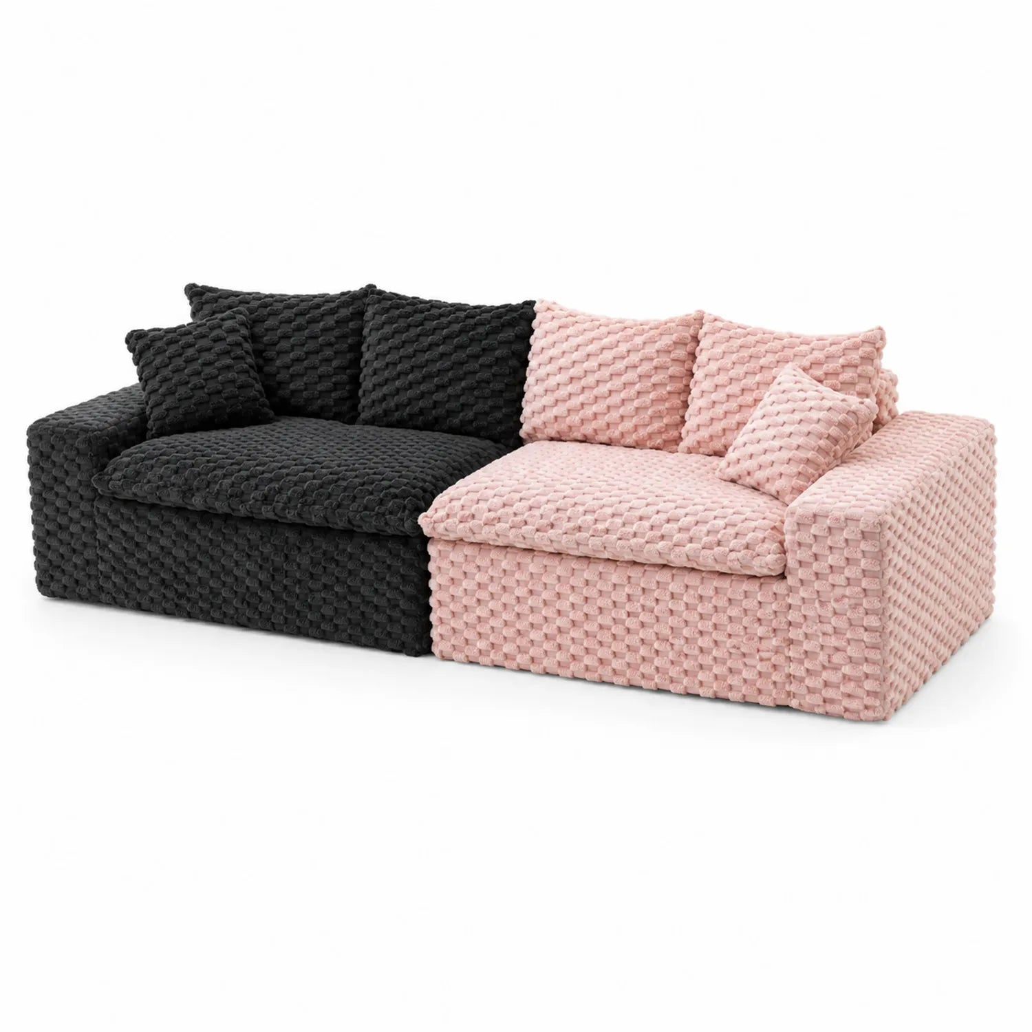 Sofá Seccional de Chenilla Bicolor Negro y Rosa 250x150 cm