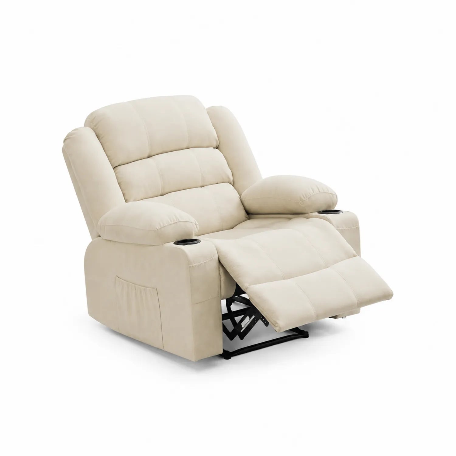 Sillón Reclinable de Piel Sintética Beige con Portavasos