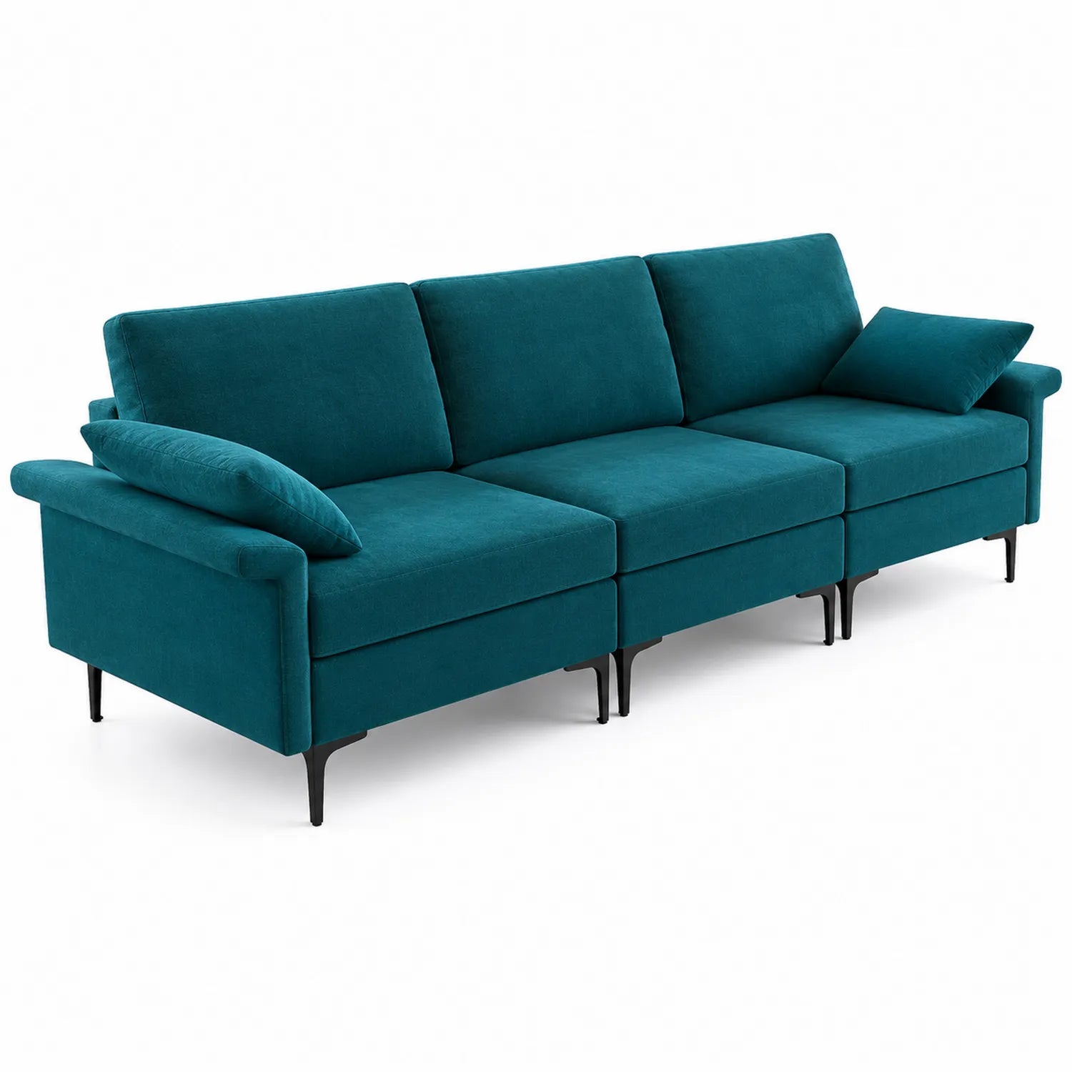 Sofá modular de tres plazas de poliéster turquesa