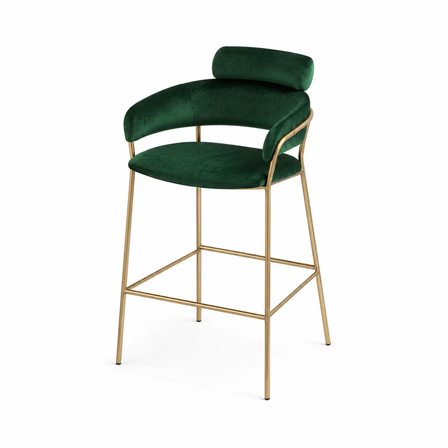 Taburete de Terciopelo Verde con Estructura de Metal Dorado
