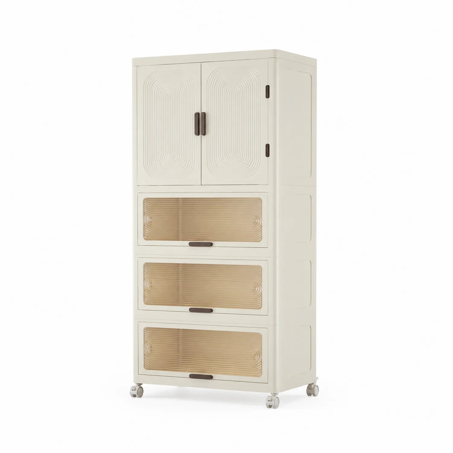 Armario de Plástico ABS con Ruedas, Beige, 4 Cajones y 2 Puertas