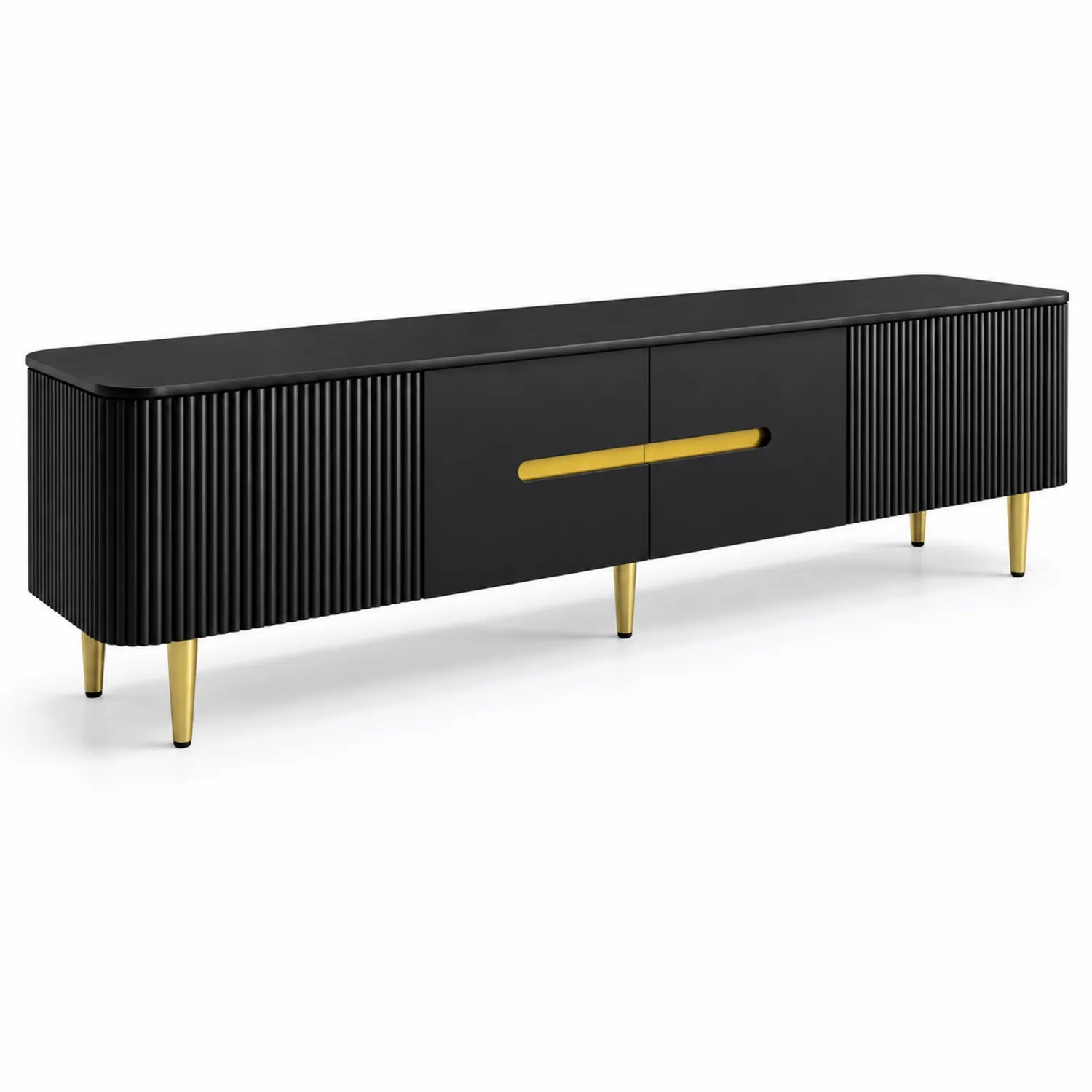 Mueble de TV Negro con Patas Doradas de MDF y Metal