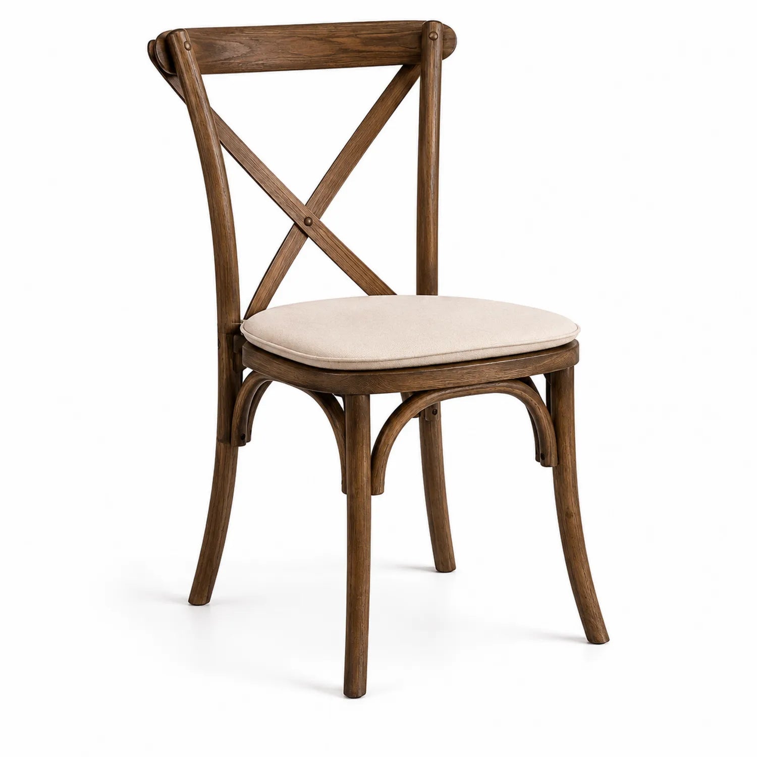 Silla de Madera Marrón con Asiento de Tela Beige