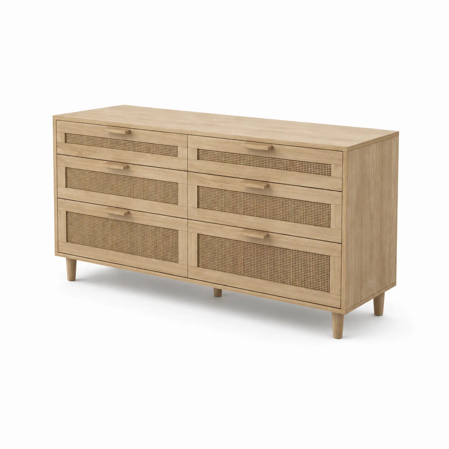 Cómoda de madera con 6 cajones de ratán