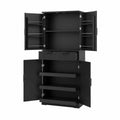 Aparador Alto de MDF Negro con Puertas y Estantes