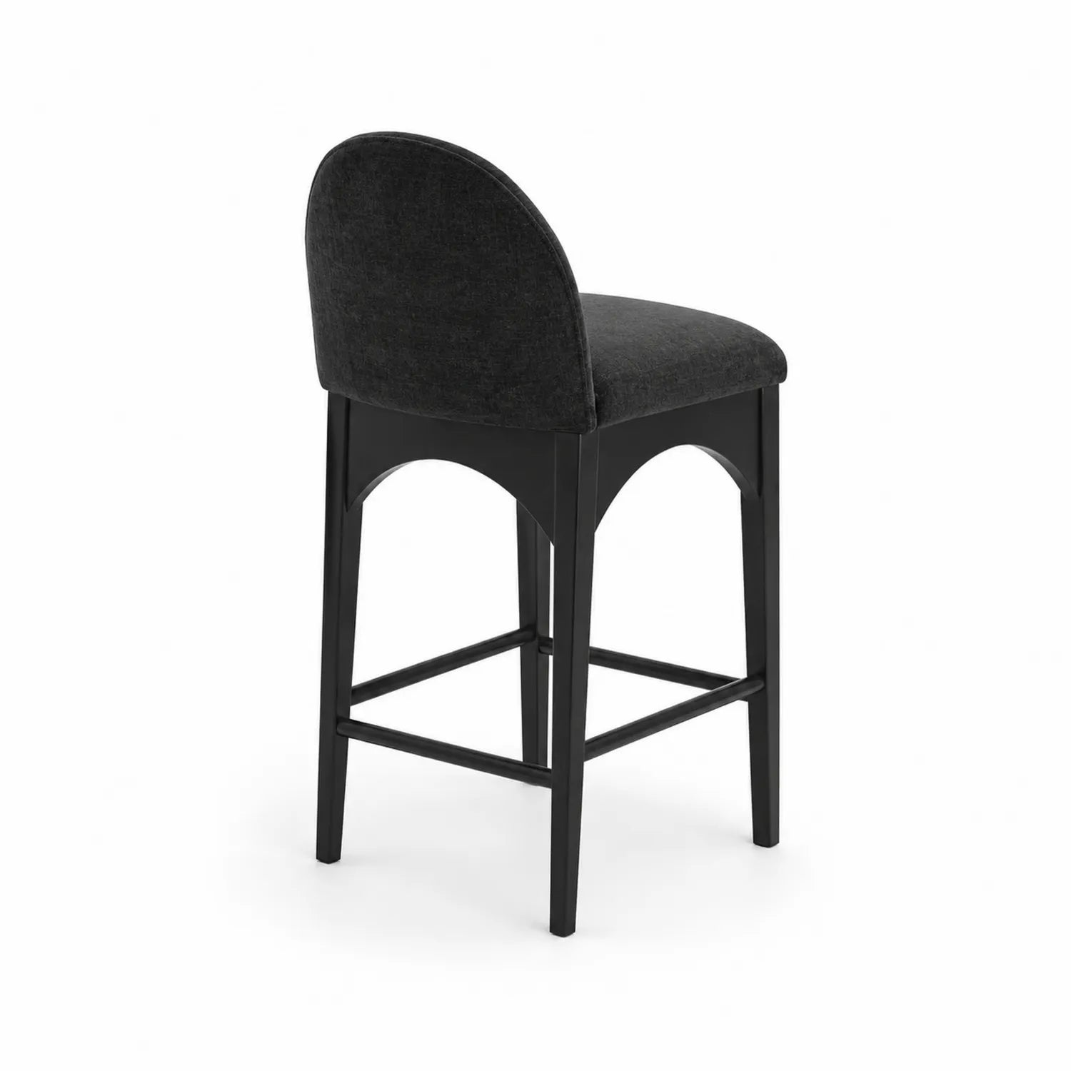 Taburete de Bar Negro con Respaldo Alto y Estructura de Madera