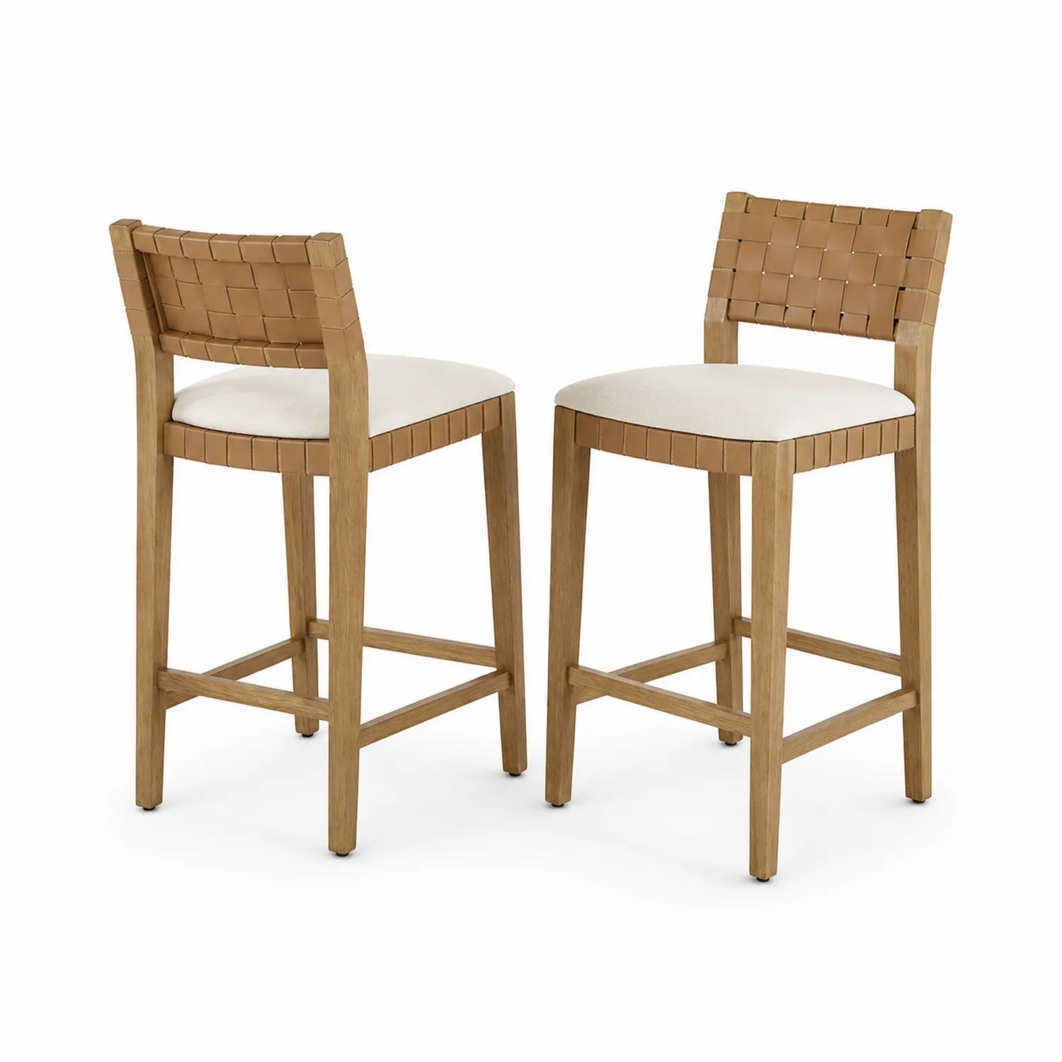 Juego de 2 taburetes de madera con respaldo sintético y asiento beige