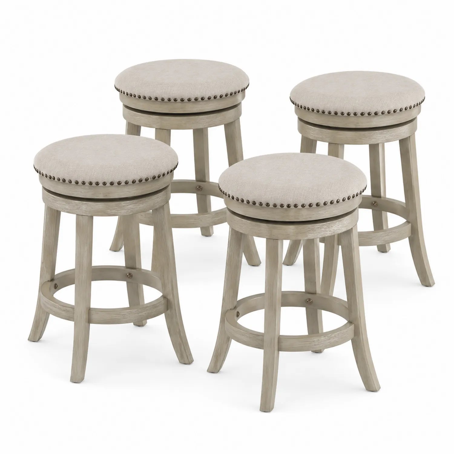 Juego de 4 taburetes de madera y lino Beige