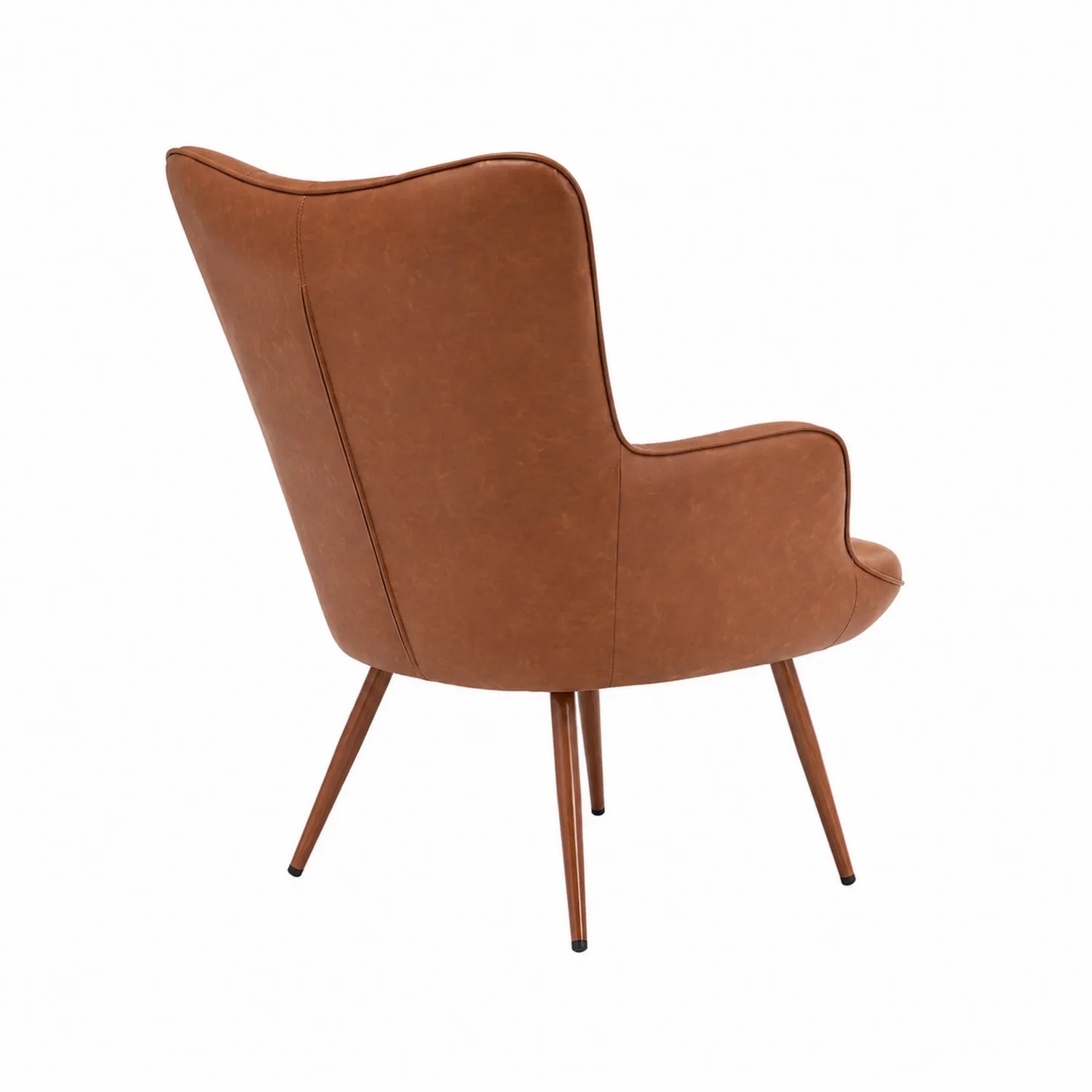 Silla de cuero sintético marrón claro con patas de metal